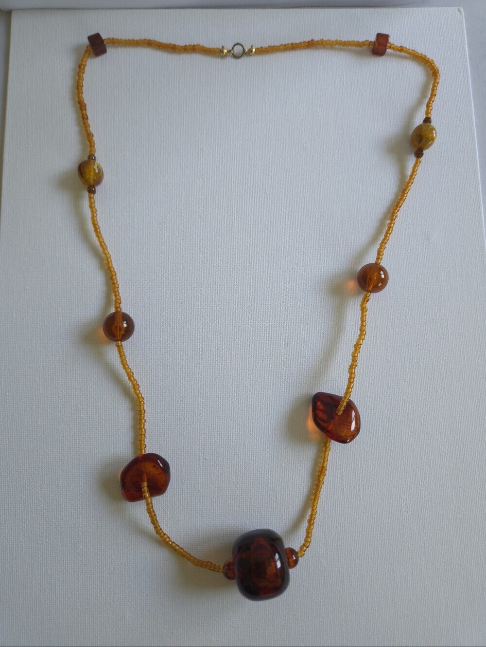 Vintage Amber Glass Chunky Statement Necklace, Faux Tortoiseshell & Seed Beads